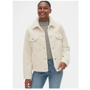 GAP Womens‎ Sherpa Fleece Icon Jacket Trucker Oversized Ivory Soft Size L TALL